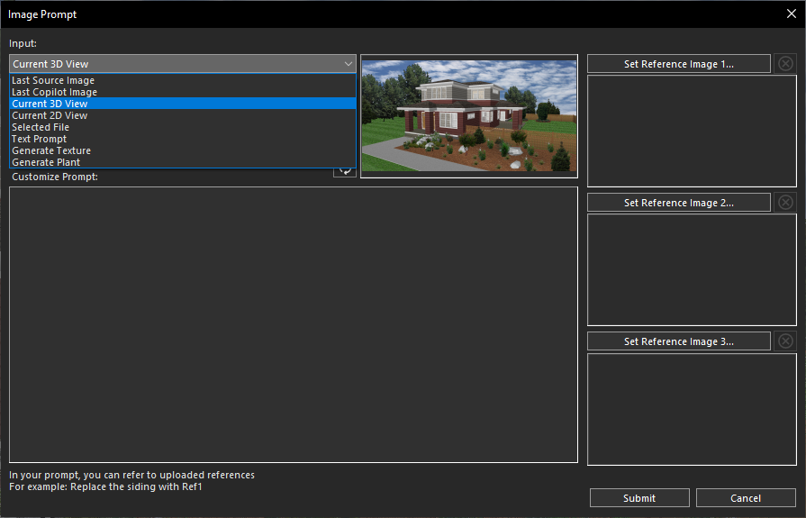 Selecting Current 3D View from the Input drop-down menu