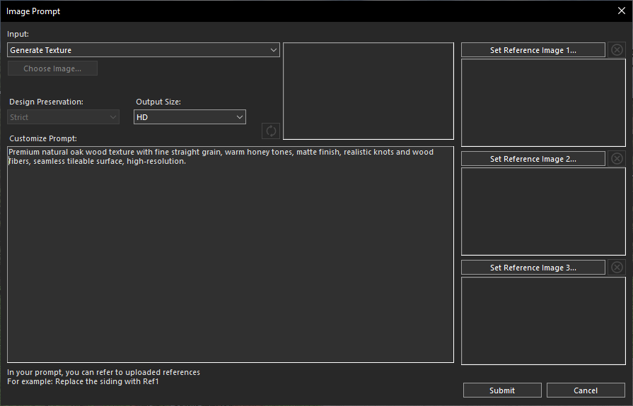 Generate Texture option selected and prompt entered for custom AI-generated texture