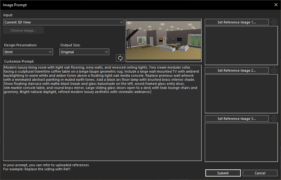 Creating a prompt for living room transformation