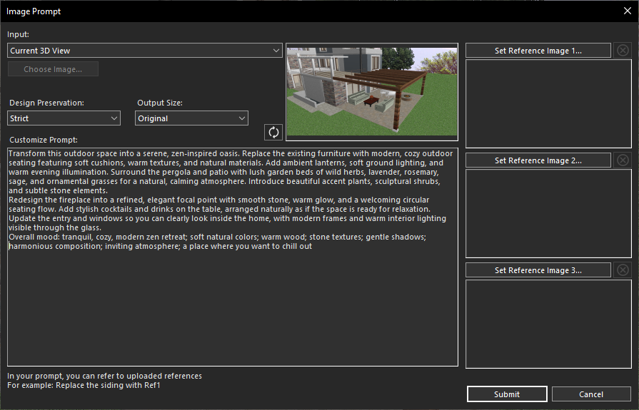 Creating a prompt for outdoor living transformation