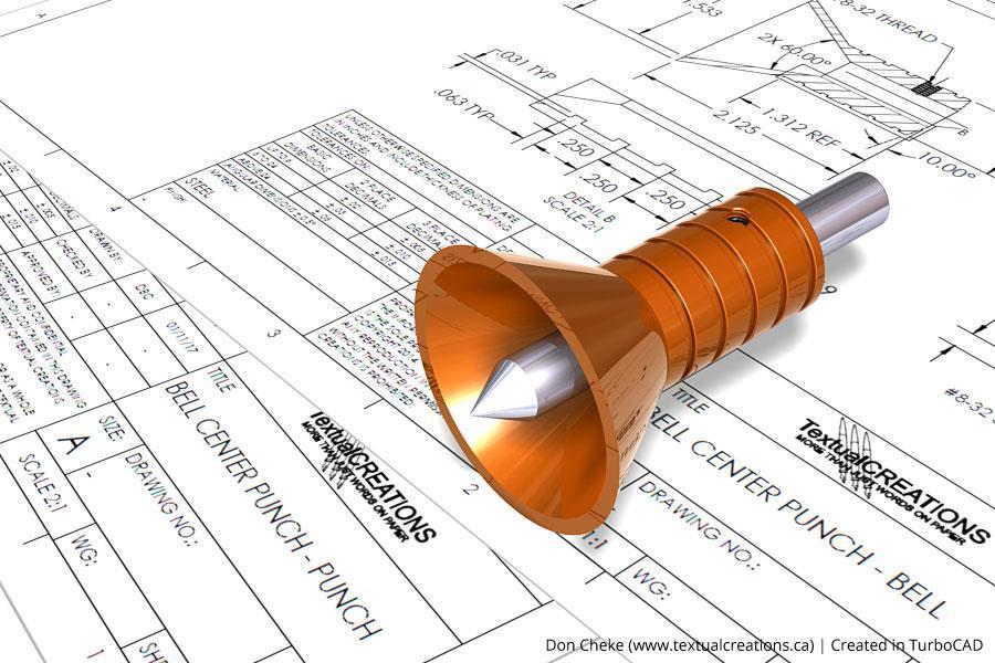 Bell Center Punch 2D CAD Drawing & 3D Model