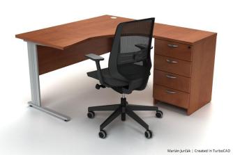 Wood & Metal Desk with Office Chair 3D CAD Model