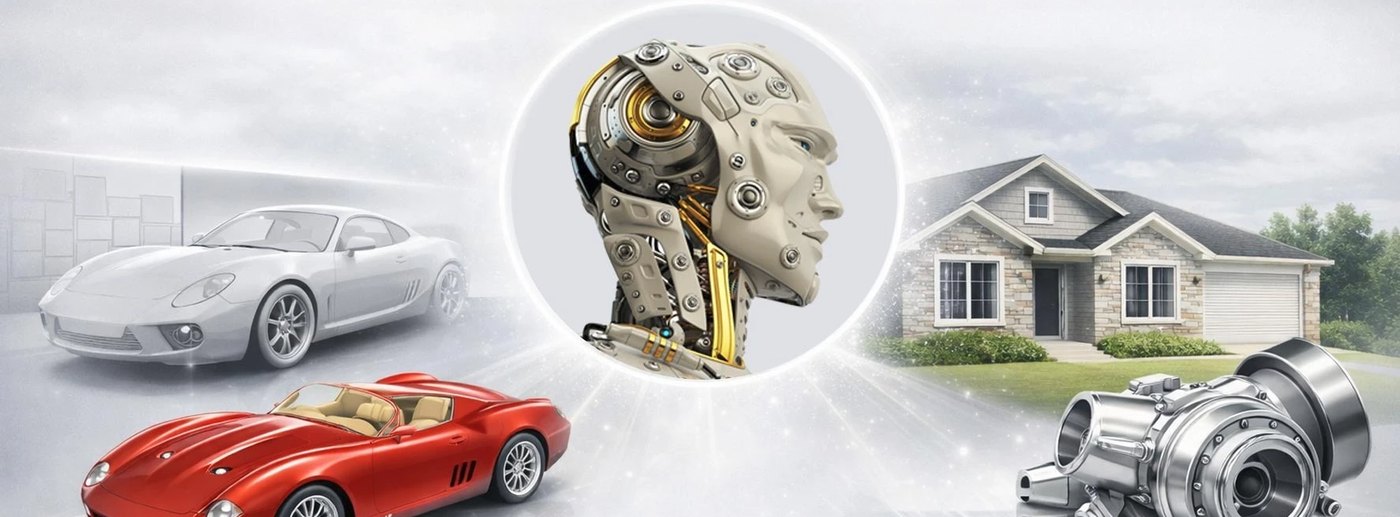 Cars, a house and a turbocharger rendered by Copilot Render