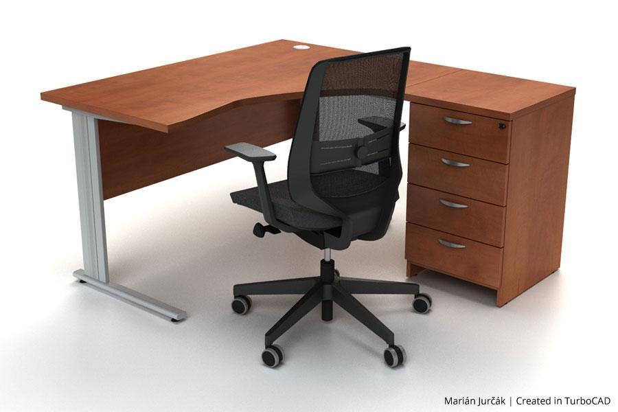 Schreibtisch aus Holz und Metall mit Bürostuhl