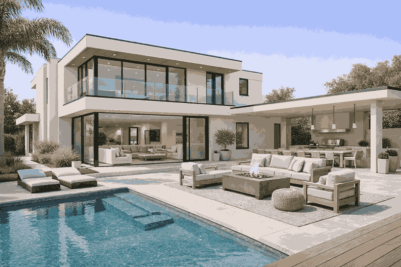 Dasselbe Haus, von Copilot gerendert im Stil: Minimalistisch